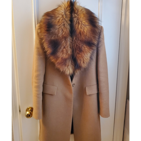 Zara Tan Coat with Removable Faux Fur Collar, XS - Picture 2 of 8